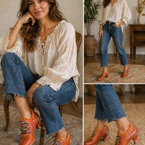 Cutout Lace-Up Ankle Booties in Burnt Orange